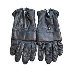 Harley Davidson Black Leather Gloves Zip Front Men’s L